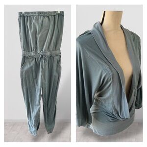 Young Fabulous & Broke YFB Strapless Jumpsuit & Size Deep Cut Top Blue Size Med